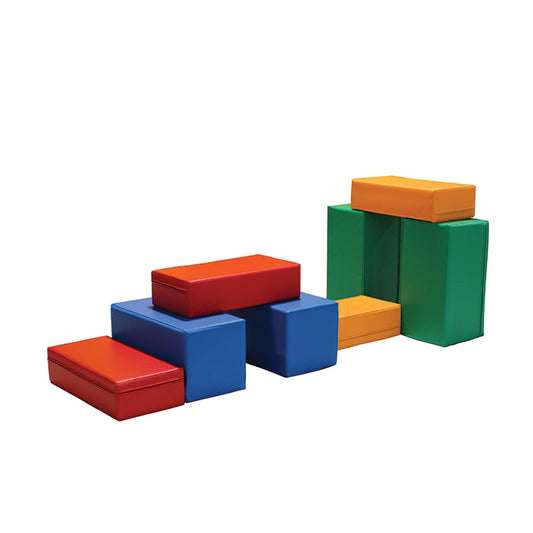 A set of Soft Foam Building Blocks - Mini Builder by IGLU Soft Play, on a white background, inspiring imaginative adventures while also enhancing fine motor skills.