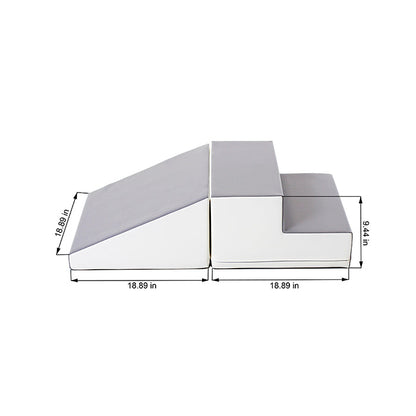 A picture of a white box with measurements on it, showcasing the Soft Play Set - Mini Step and Slide for imaginative play by IGLU Soft Play.