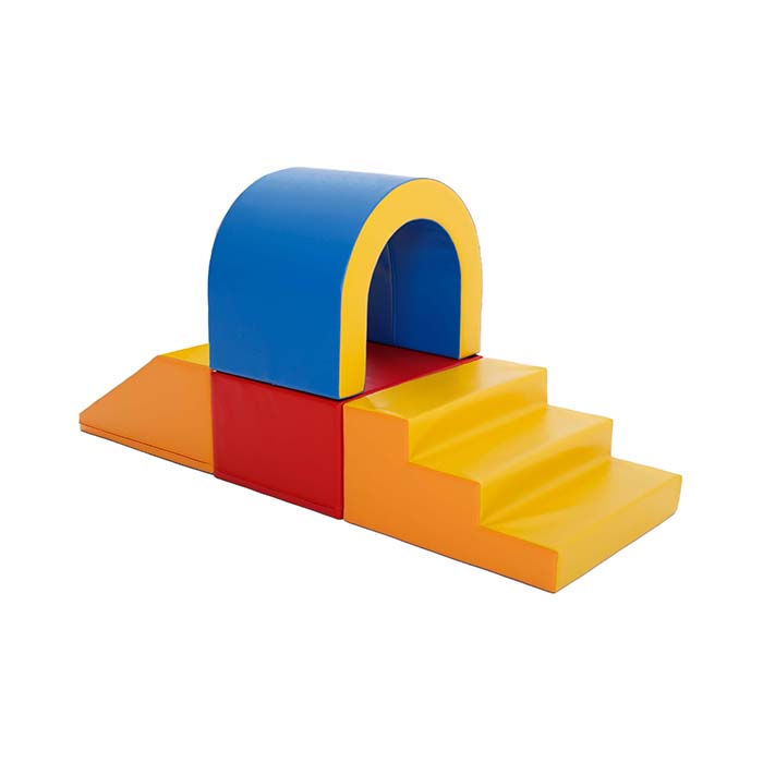 A soft play set with a tunnel and steps