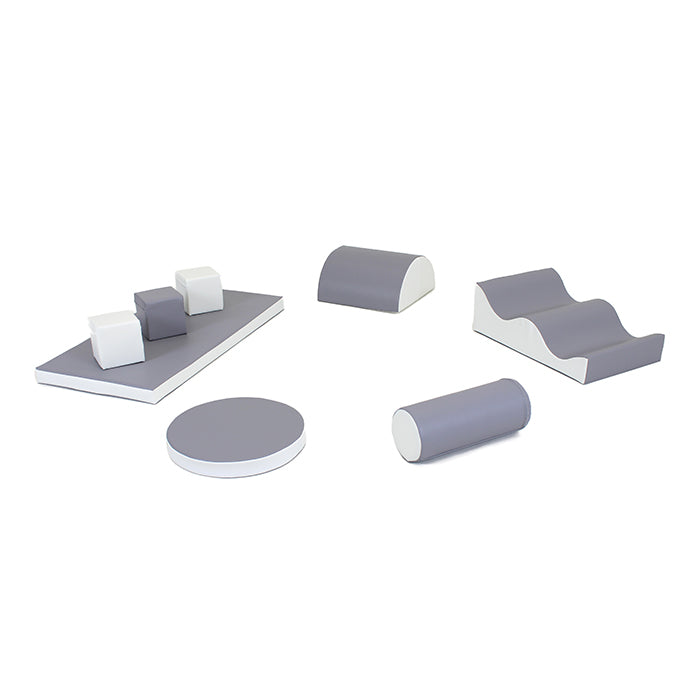 A selection of Soft Play Set - Pathfinder shapes on a white surface by IGLU Soft Play.