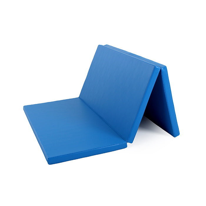 A blue foam mattress